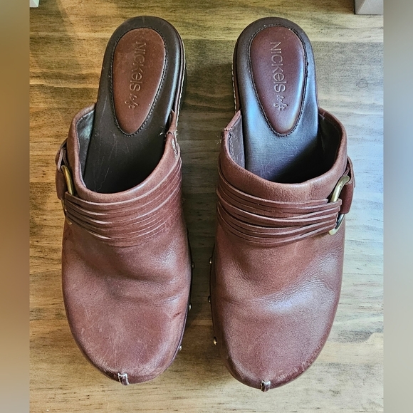 Nickels Soft Leather Clogs Mules Womens 9M Brown Buckle Southwestern Western - Picture 3 of 10
